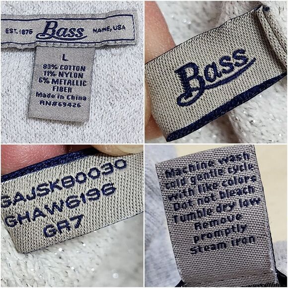 ⚖️🇬🇪🔹️Bass Gray & Metallic Silver Floral Knit Long Sleeve Sweater Large - Picture 8 of 8